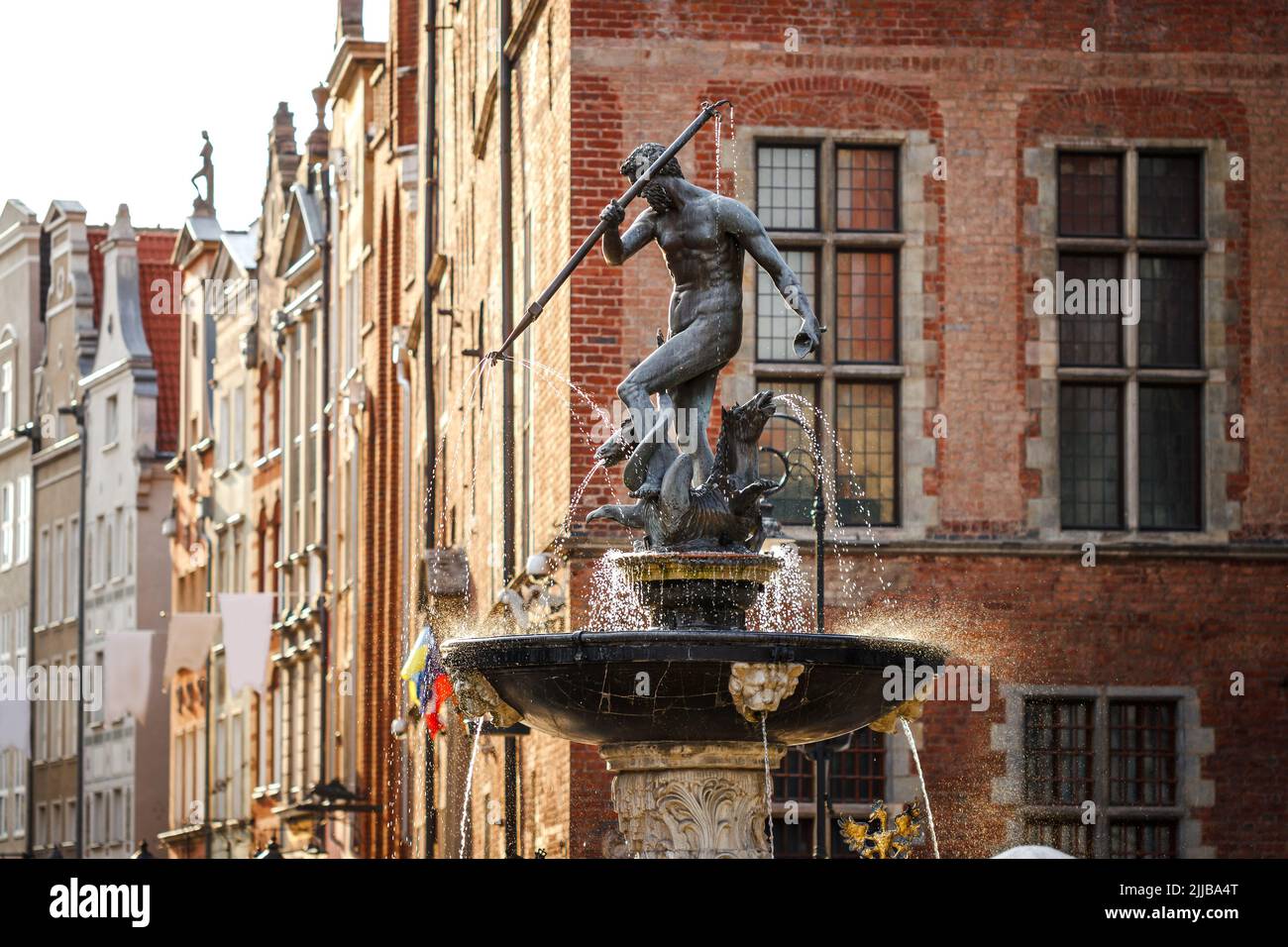 Fontaine de Neptune à Gdansk, Pologne. Célèbre lieu et statue attraction touristique dans la destination de voyage Banque D'Images