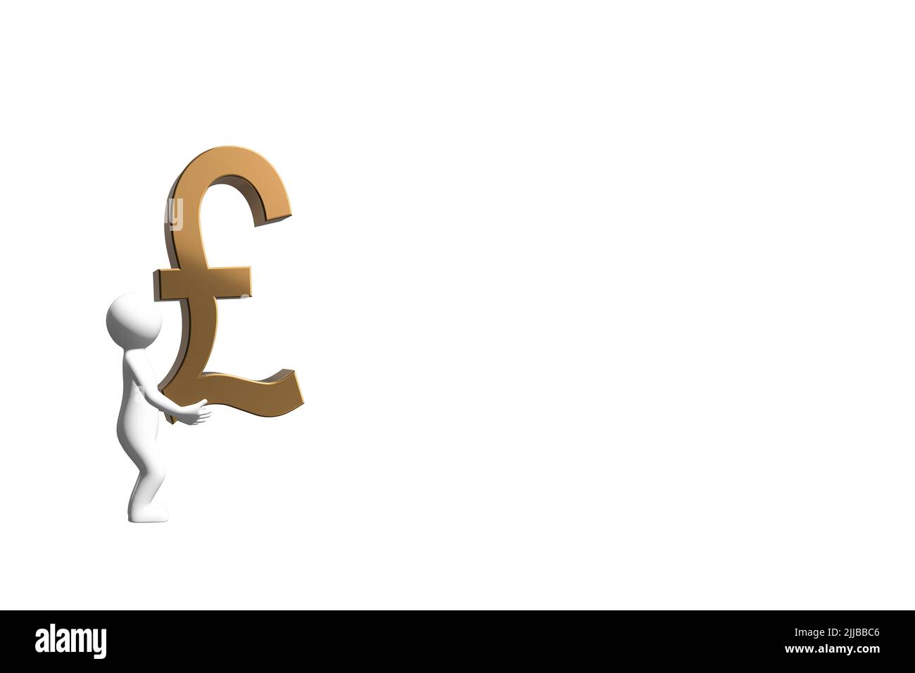 Homme portant l'argent concept 3D figure portant un symbole de devise livre sterling 3D or métal découpé isolé sur fond blanc Banque D'Images