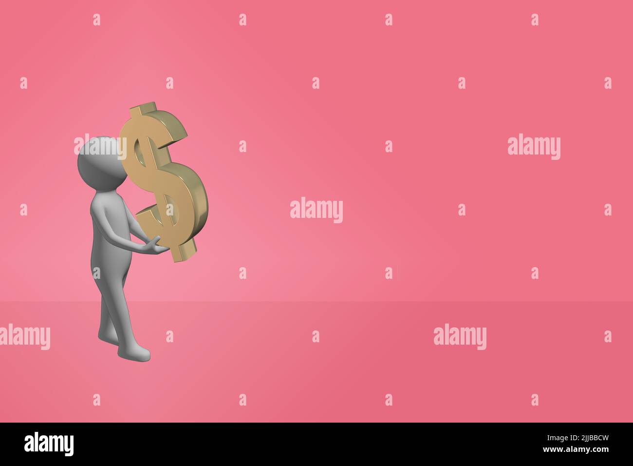 Homme portant l'argent concept 3D figure portant un symbole de devise métal or 3D dollar Banque D'Images