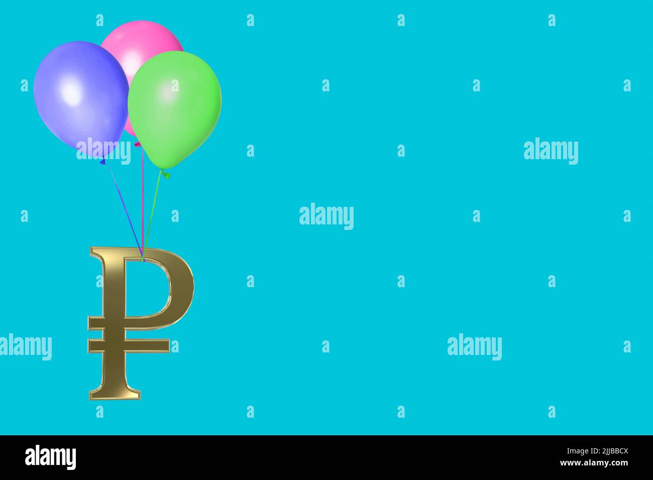 3D symboles d'or symbole de monnaie rouble signe signes isolés sur fond bleu coloré rouble concept d'inflation rouble Banque D'Images
