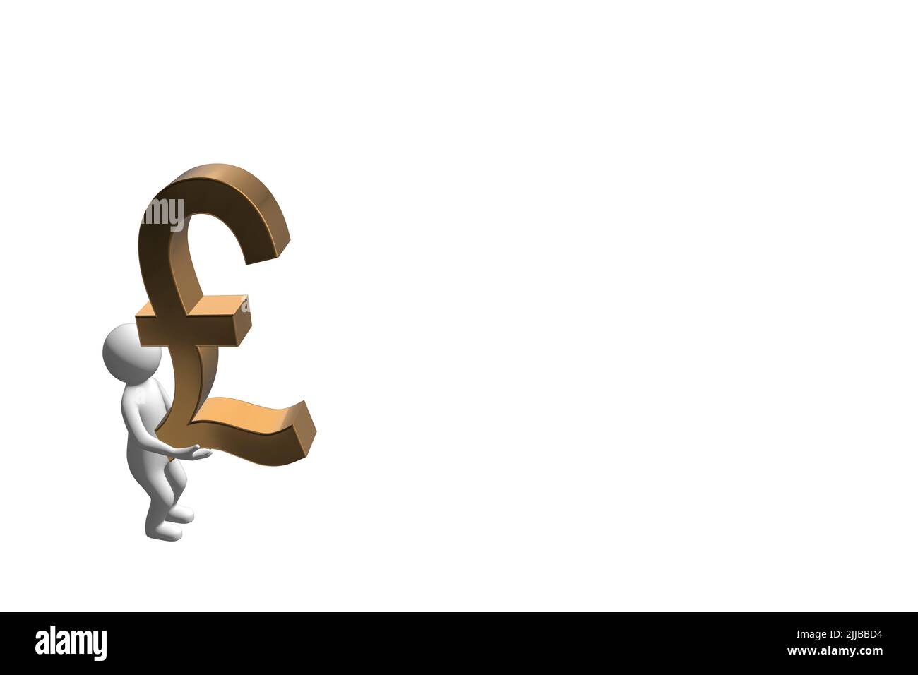 Homme portant l'argent concept 3D figure portant un symbole de devise livre sterling 3D or métal découpé isolé sur fond blanc Banque D'Images