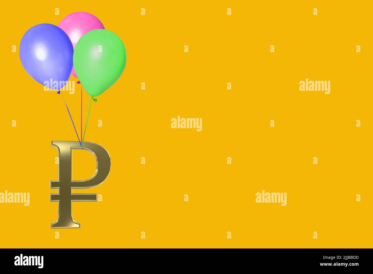 3D symboles d'or symbole de monnaie rouble signe signes isolés sur fond jaune coloré rouble concept d'inflation rouble Banque D'Images
