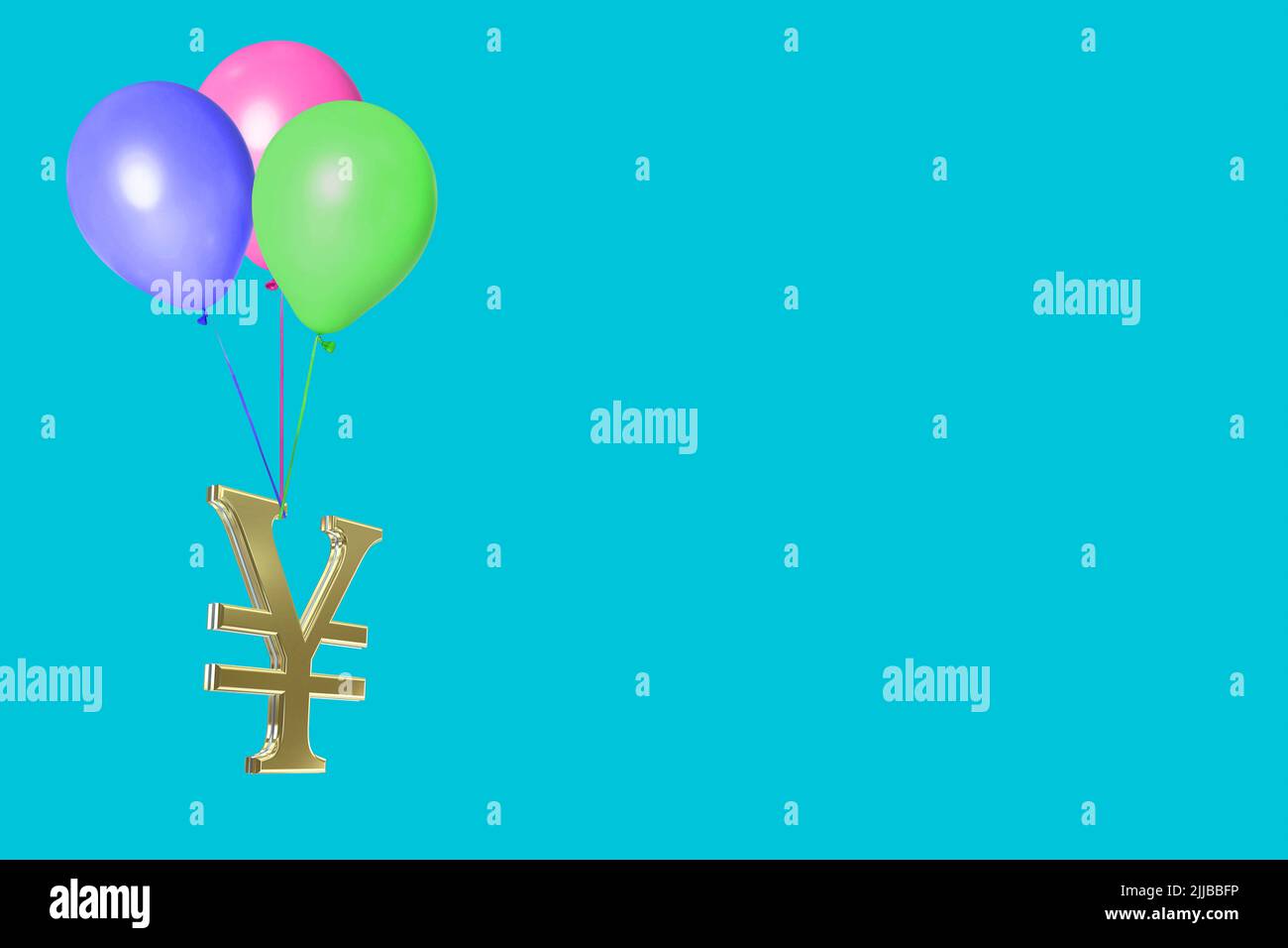 3D or yen yuan symbole de monnaie symboles signe signes isolés sur fond bleu coloré yen yuan concept d'inflation Banque D'Images