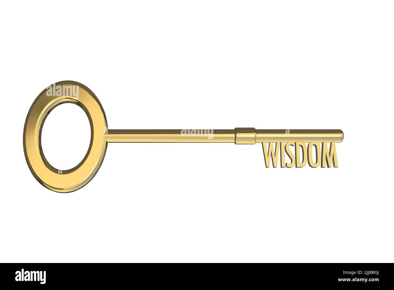 Clé à la sagesse concept d'éducation connaissance apprentissage texte de sagesse 3D clé coupée isolée sur fond blanc Banque D'Images