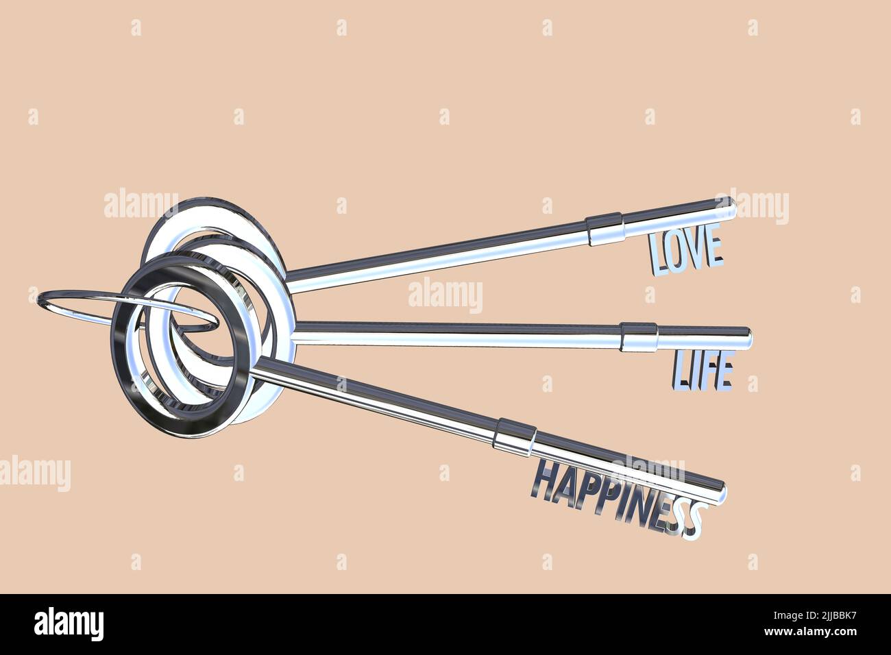 clé à l'amour concept clé à la vie concept clé au bonheur concept bouquet de clés 3d rendre les clés argentées Banque D'Images