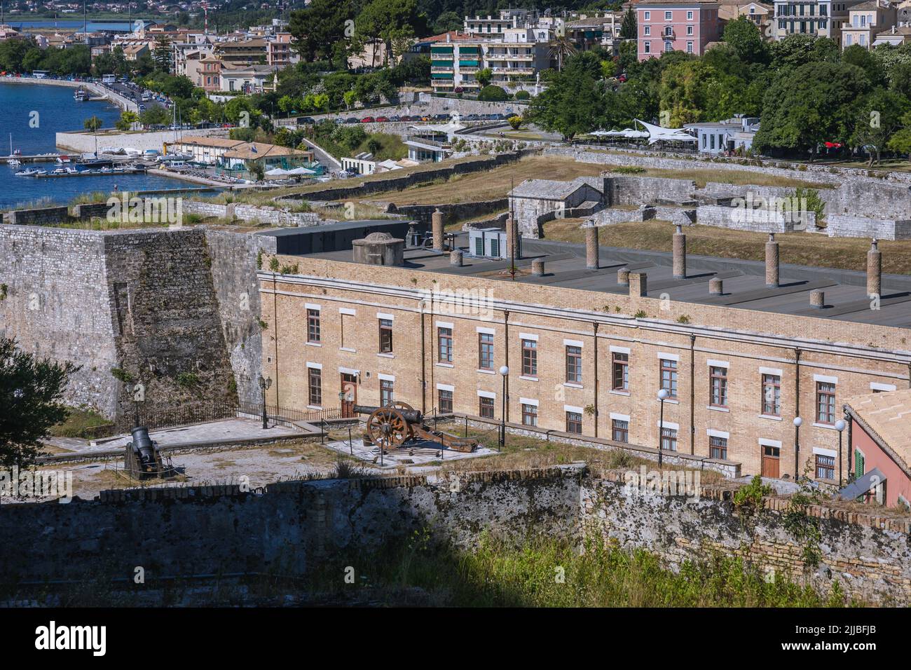 Vue aérienne de l'ancienne forteresse vénitienne de Corfou sur une île grecque de Corfou, vue sur le bastion de Savorgnan Banque D'Images