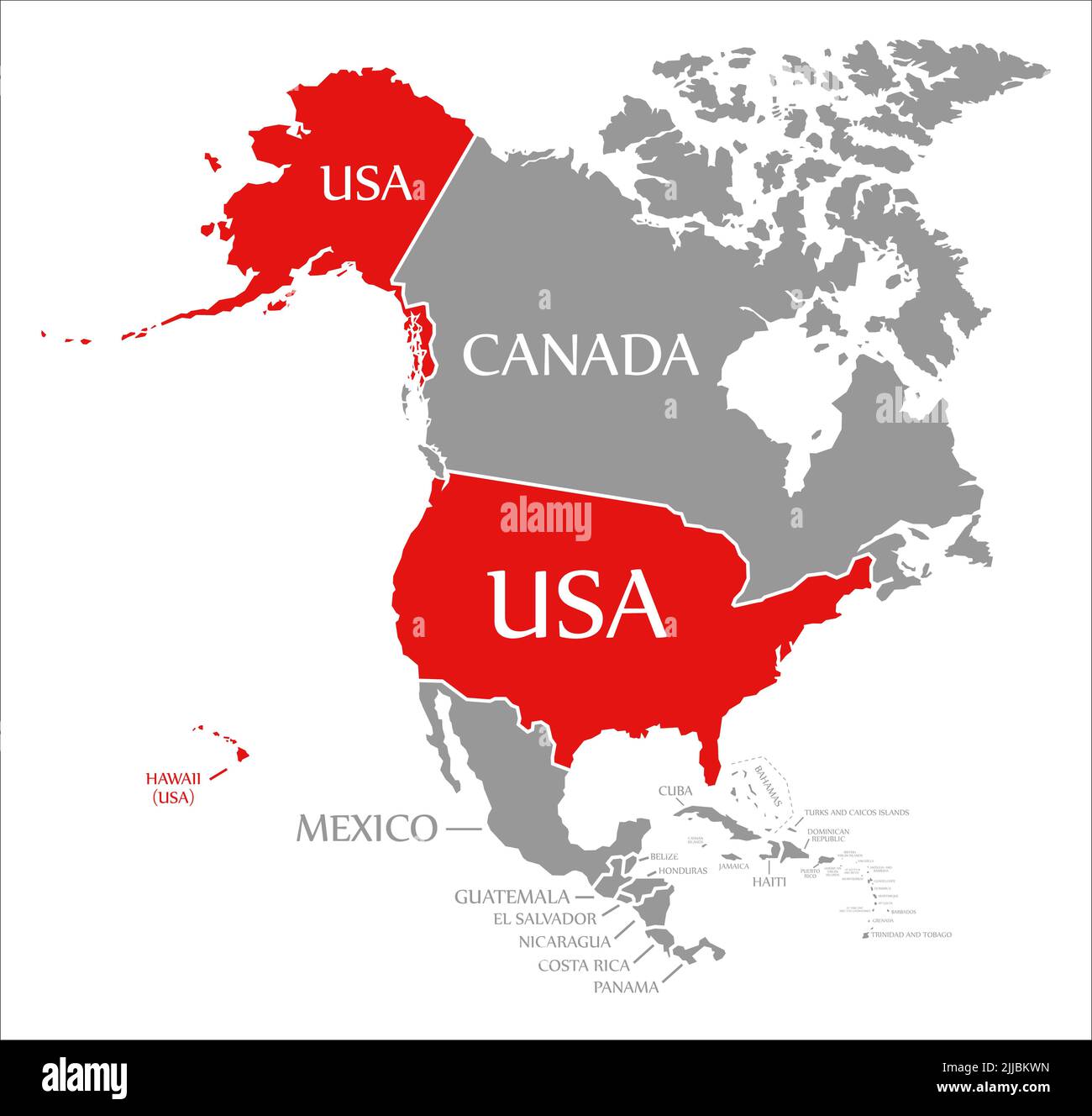 USA rouge mis en évidence sur la carte de l'Amérique du Nord Banque D'Images