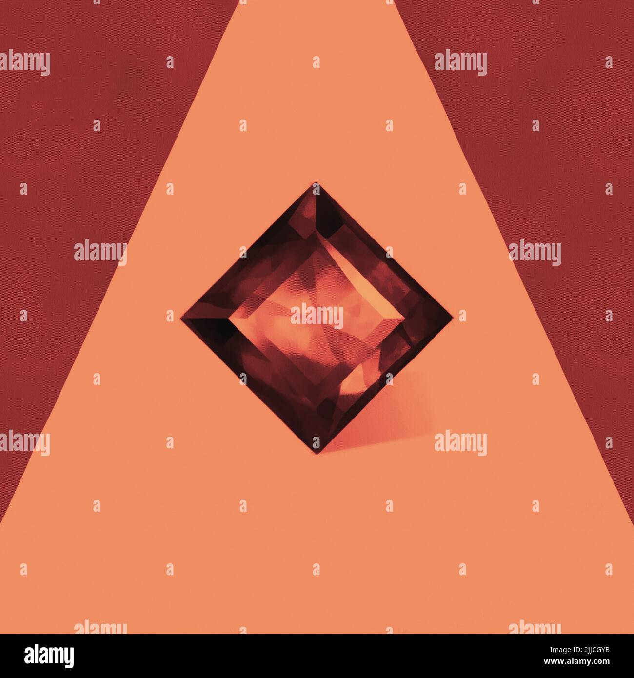 Cristal noir sur fond triangulaire, arrière-plan rouge Banque D'Images