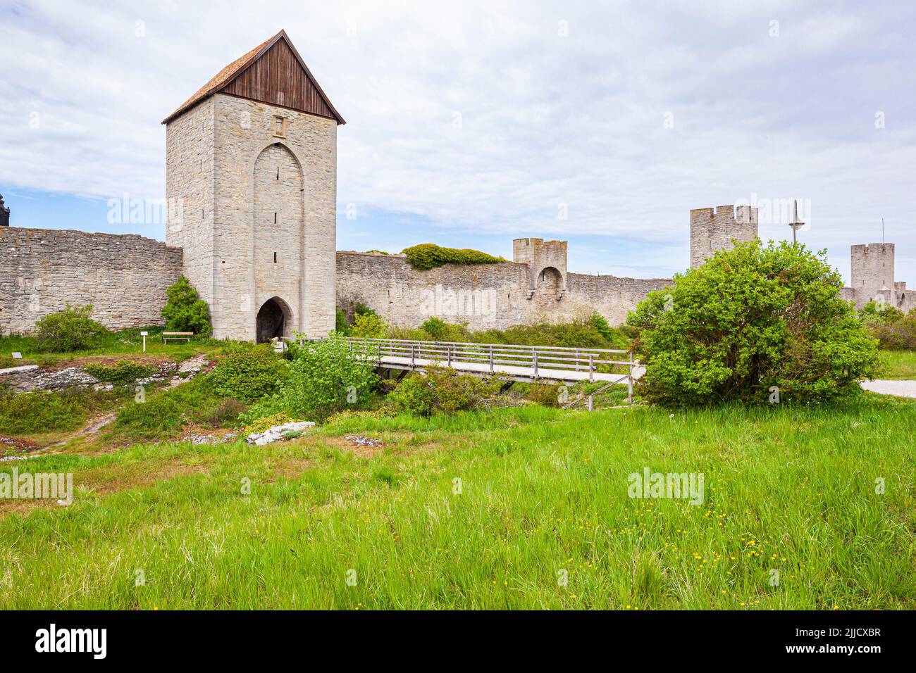 Mur de la ville de Visby (mur de l'anneau de Visby) autour de la ville médiévale de Visby, sur l'île de Gotland, dans la mer Baltique au large de la Suède Banque D'Images
