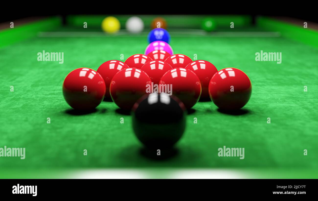 Table de billard et billard avec éclairage tamisé. 3D rendu . Banque D'Images