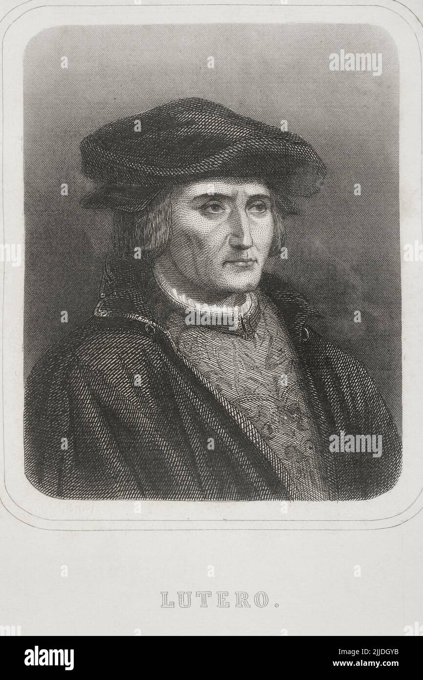Martin Luther (1483-1546). Théologien allemand et frère d'Auguste. Portrait. Gravure par Geoffroy. Historia Universal, par César Cantú. Volume V. 1856. Banque D'Images