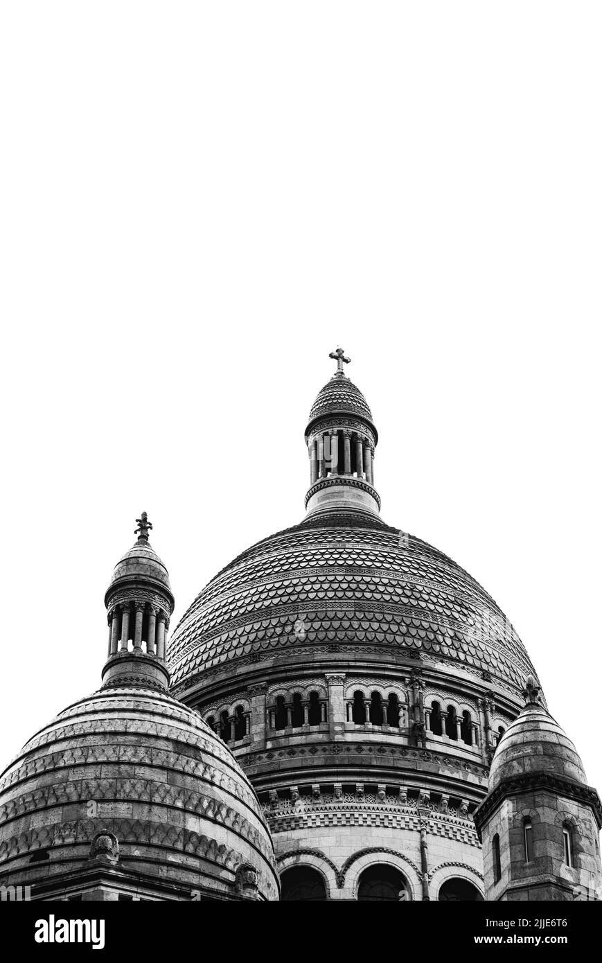 Le cliché noir et blanc d'un Sacré-cœur du dôme de la basilique de Montmartre, Paris, France Banque D'Images