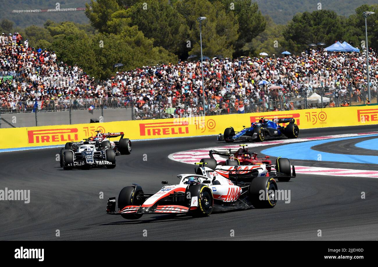 24 juillet 2022, circuit Paul Ricard, le Castellet, FORMULE 1 LENOVO GRAND PRIX DE FRANCE 2022, sur la photo Mick Schumacher (DEU), Haas F1 Team, Carlos Sainz Jr. (ESP), Scuderia Ferrari, Pierre Gasly (FRA), Scuderia AlphaTauri, Valtteri Bottas (fin), Alfa Romeo F1 Team ORLEN, Nicholas Latifi (CAN), Williams Racing Banque D'Images