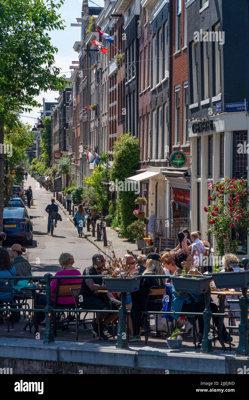 Café sur le Prinsengracht, Amsterdam, pays-Bas, Banque D'Images