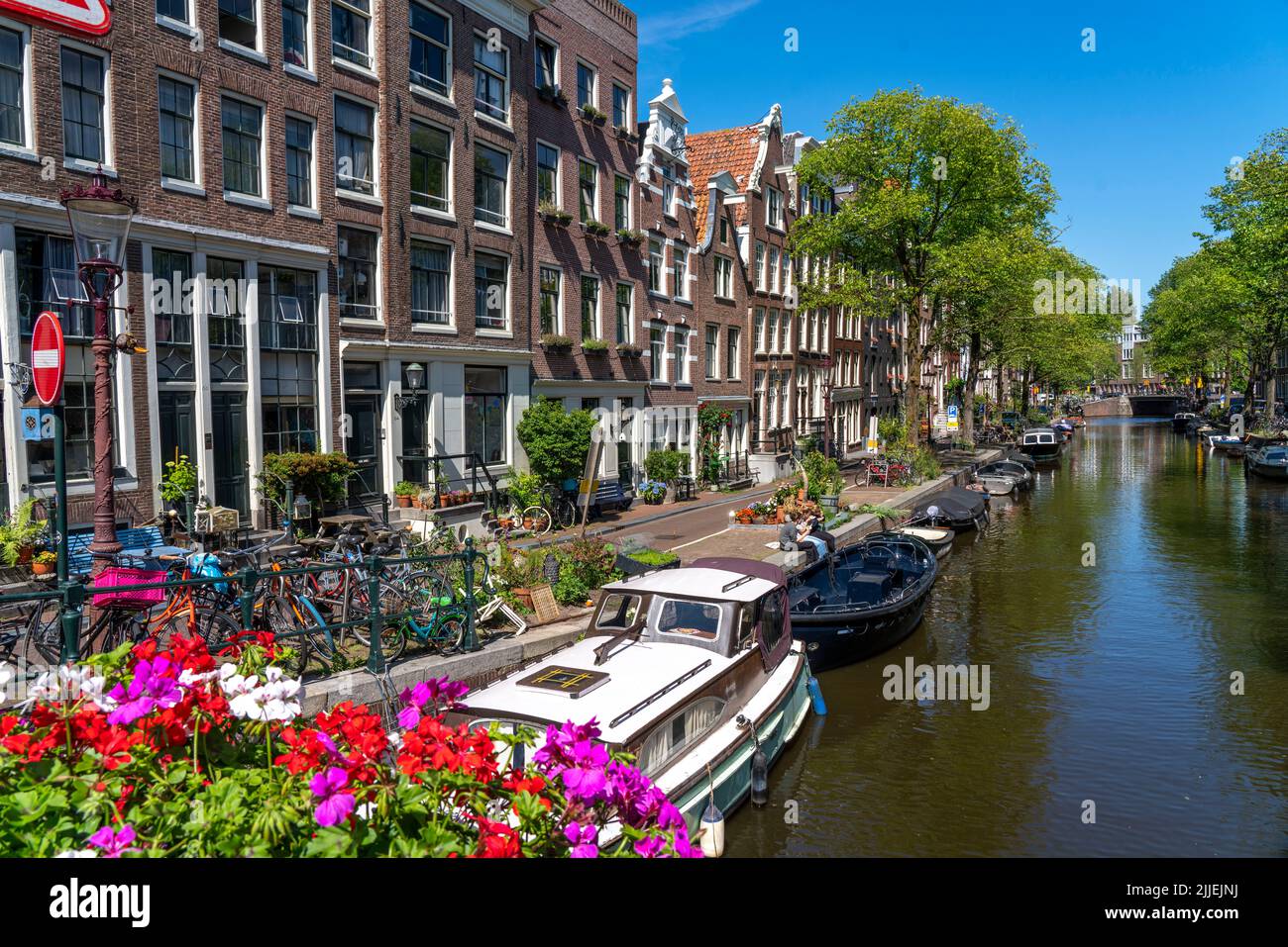 Vieille ville d'Amsterdam, ceinture de canal, Egelantiers Gracht, maisons anciennes, Amsterdam, Pays-Bas Banque D'Images
