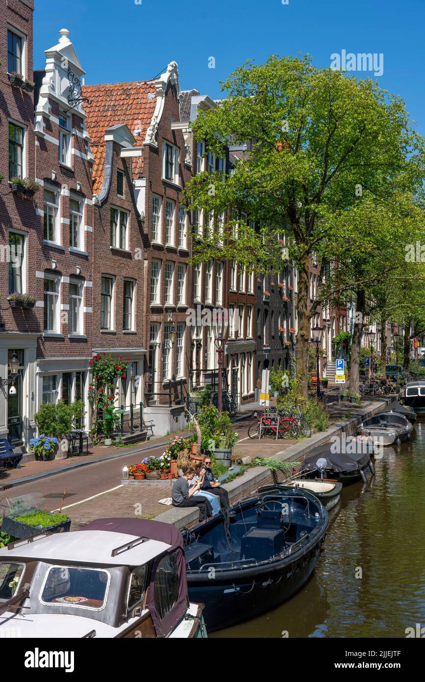 Vieille ville d'Amsterdam, ceinture de canal, Egelantiers Gracht, maisons anciennes, Amsterdam, Pays-Bas Banque D'Images