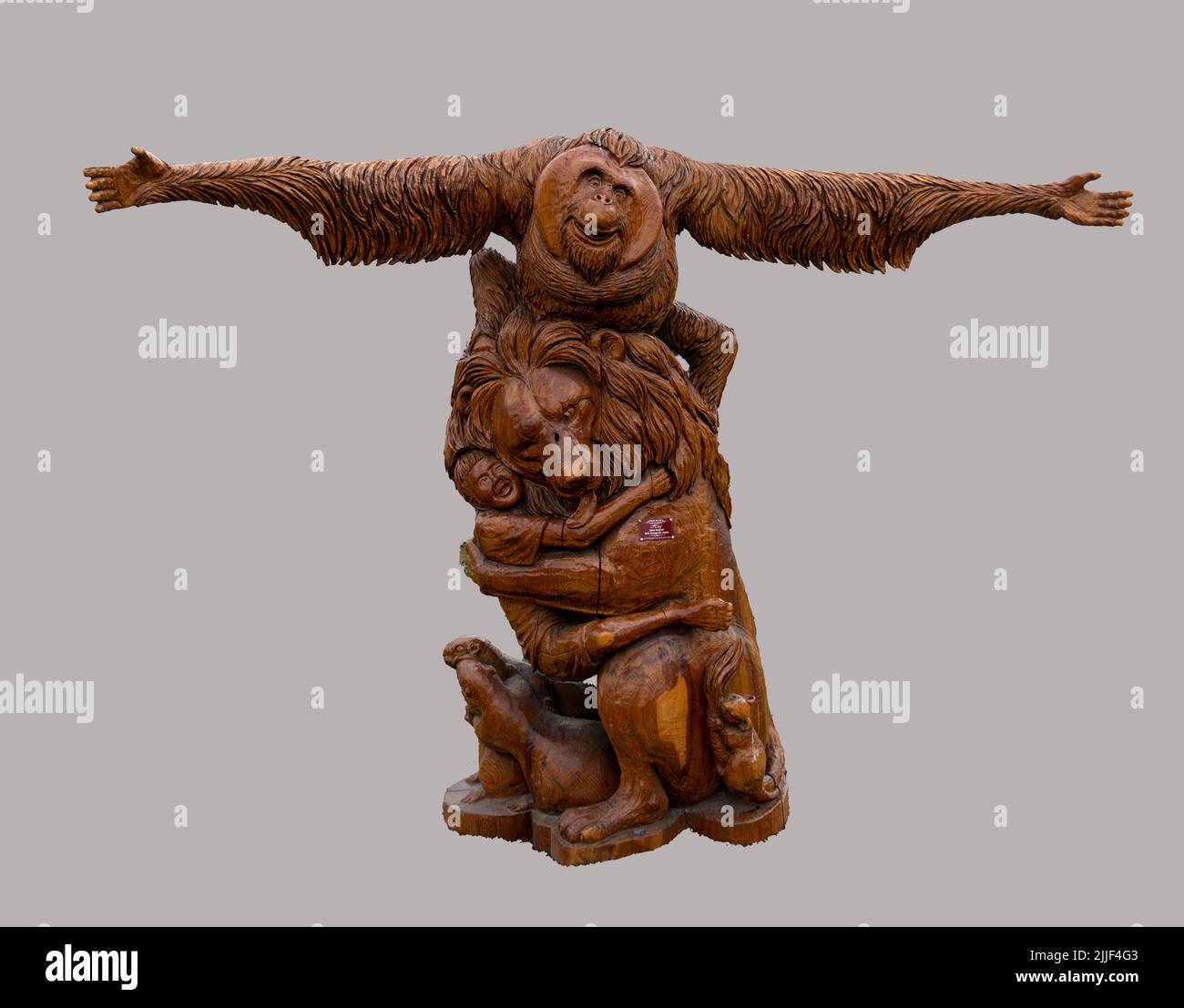 Ce complexe de sculpture est l'une des nombreuses sculptures en bois de Chainsaw du Championnat international de sculpture de Chetwynd à Chetwynd, en Colombie-Britannique Banque D'Images