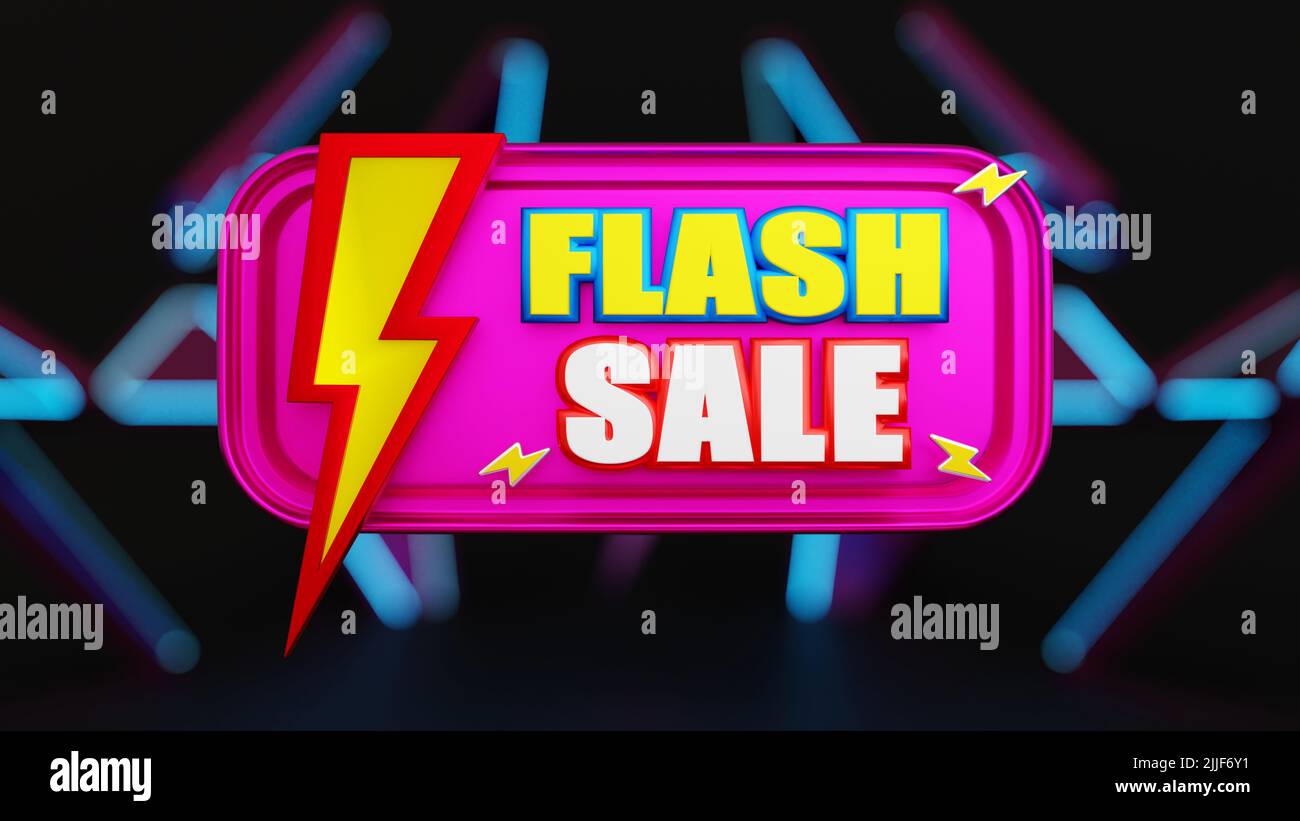Flash Vente affiche de mot ou bannière ou affiche, modèle pour la promotion de campagne sur les sites Web et les médias sociaux, 3D rendu. Banque D'Images