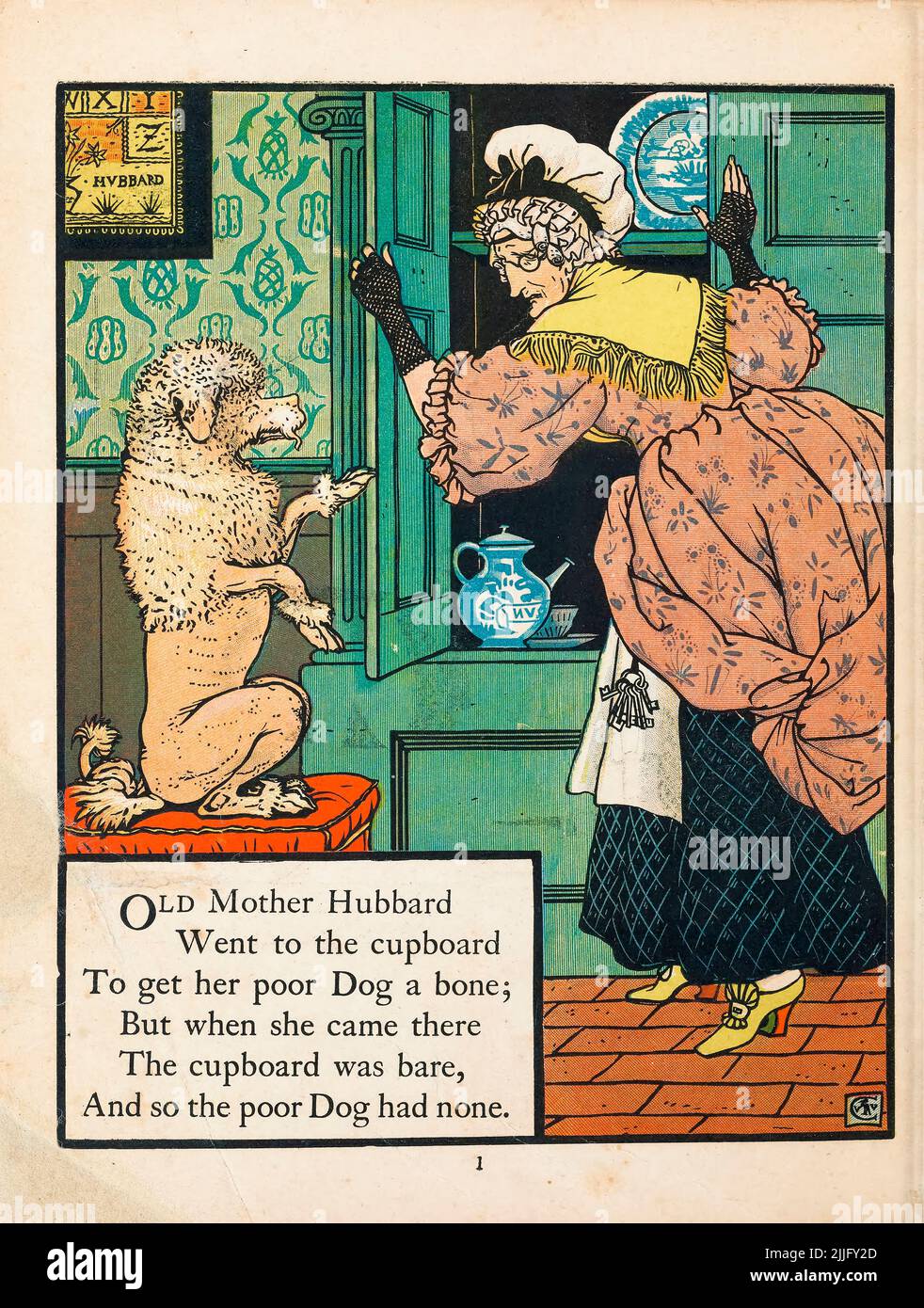 Vieille mère Hubbard, illustration d'un livre pour enfants de Walter Crane, 1873-1874 Banque D'Images