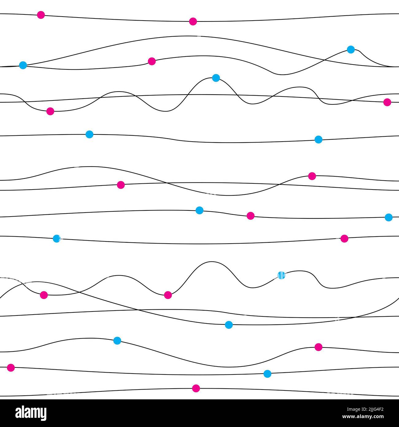 lignes horizontales formant des vagues avec des points de couleur. Motif vectoriel transparent Banque D'Images