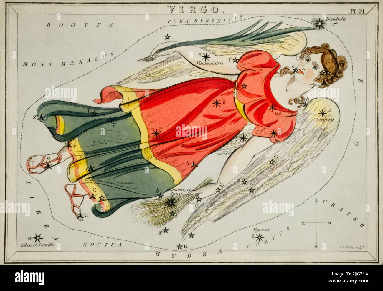 Illustration de la carte astronomique de Virgo, 1831, Sidney Hall Banque D'Images