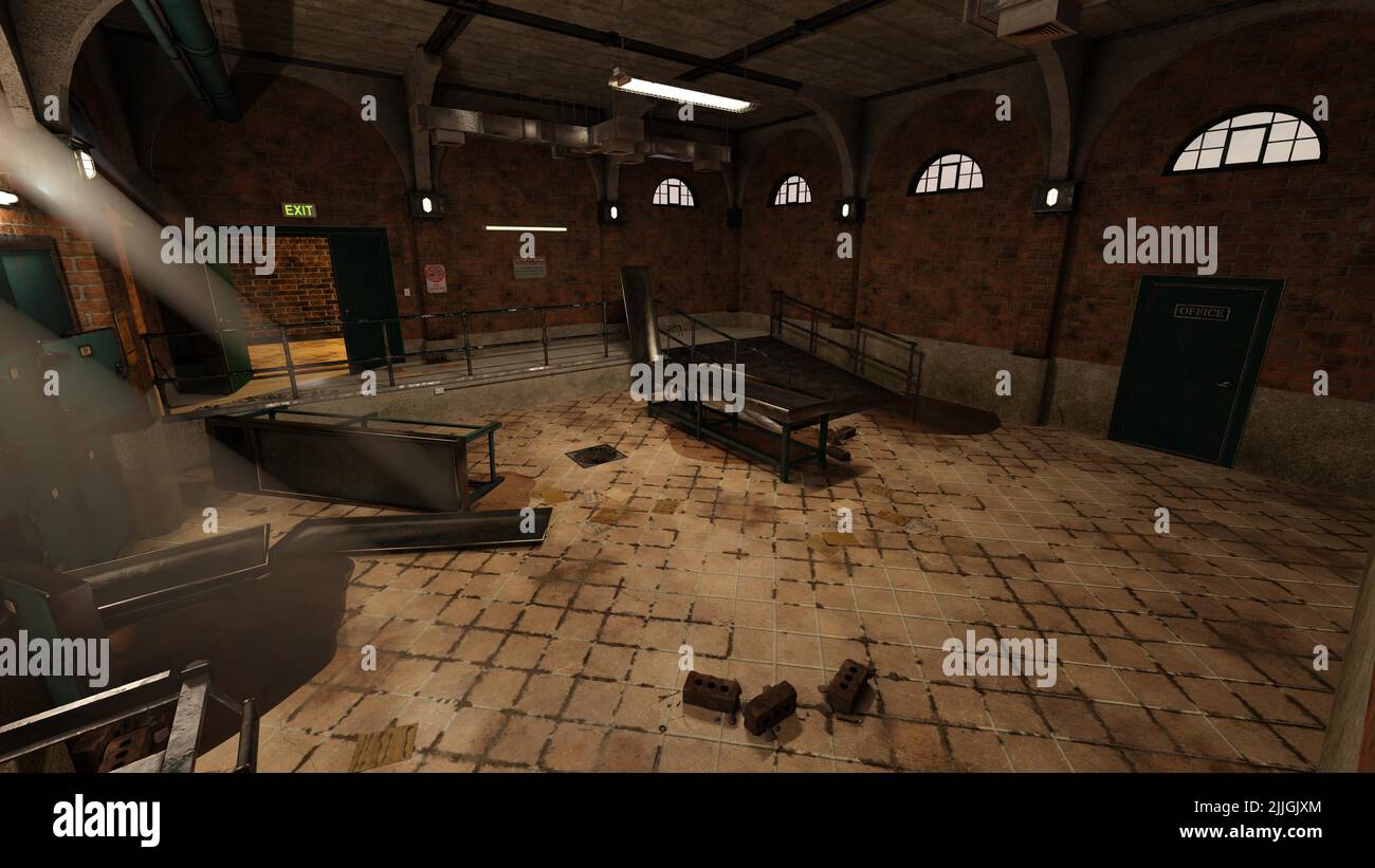 3D-illustration d'une salle d'autopsie ancienne et grundy Banque D'Images