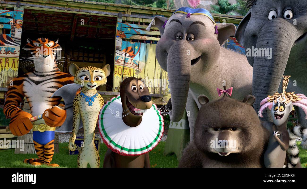 Vitalité, GIA, Stefano, Sonya, KING JULIEN XIII, MADAGASCAR 3 : EUROPE'S Most Wanted, 2012 Banque D'Images