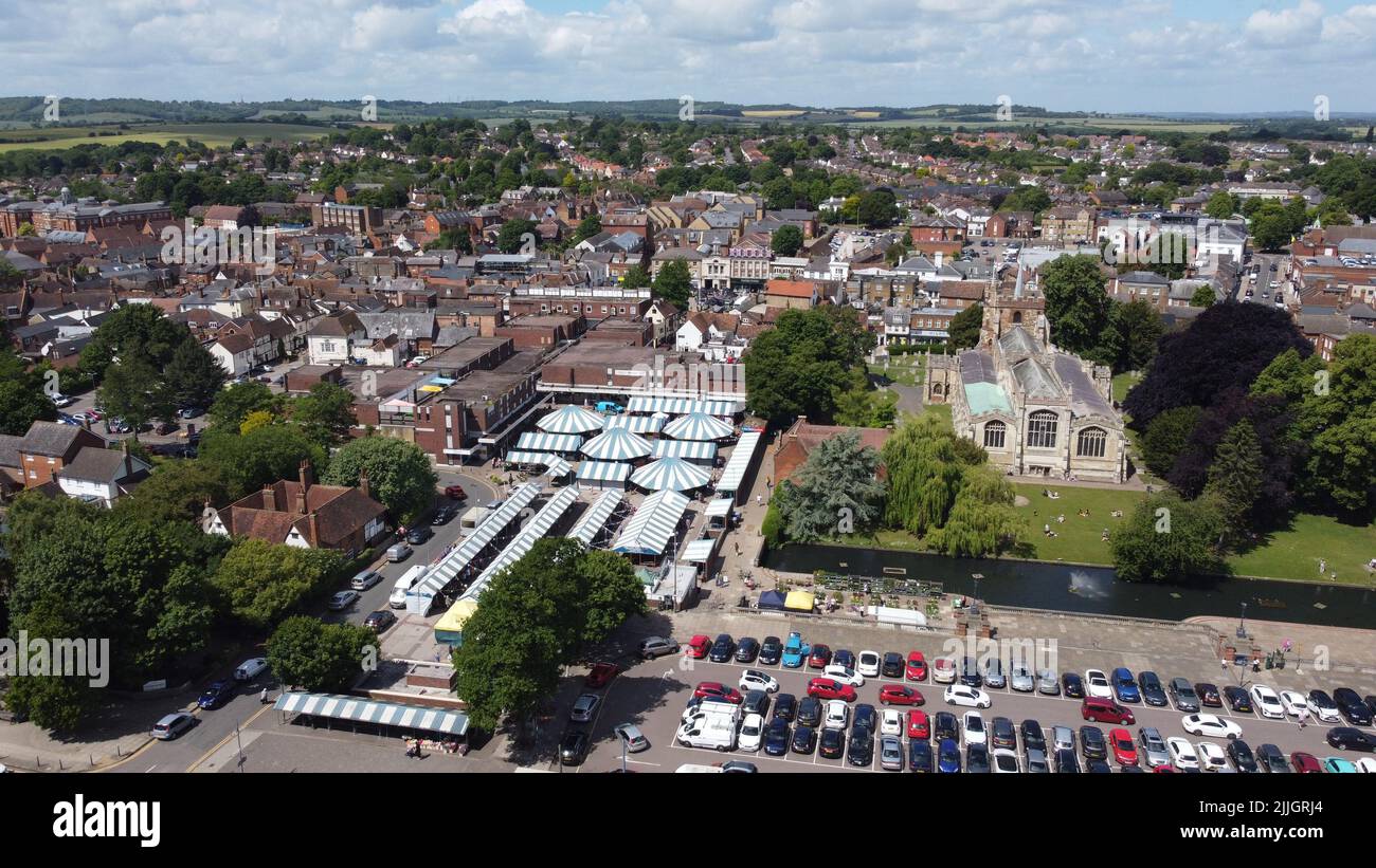 Hitchin Hertfordshire, ville de marché Angleterre vue aérienne de drone du Royaume-Uni Banque D'Images