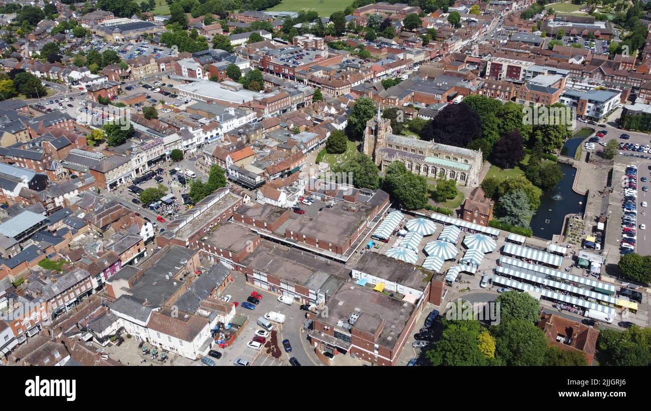 Hitchin Hertfordshire, ville de marché Angleterre vue aérienne de drone du Royaume-Uni Banque D'Images