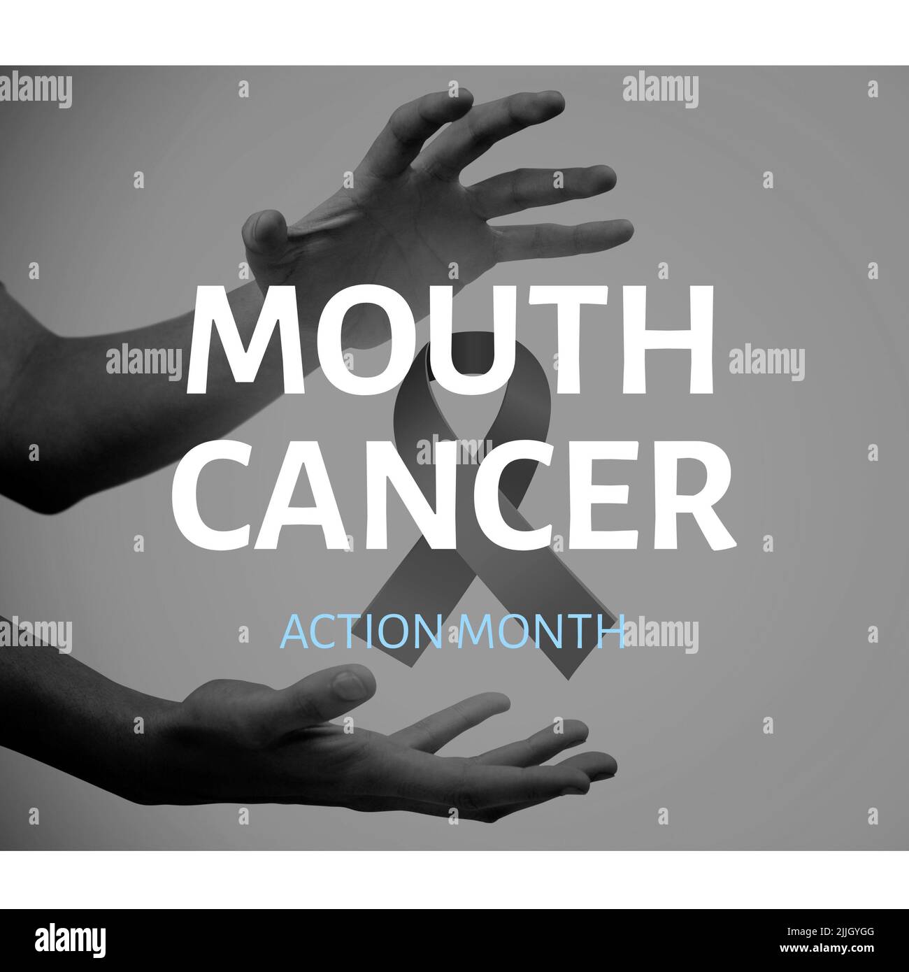 Image du mois de l'action contre le cancer de la bouche et des mains de la femme caucasienne avec ruban Banque D'Images