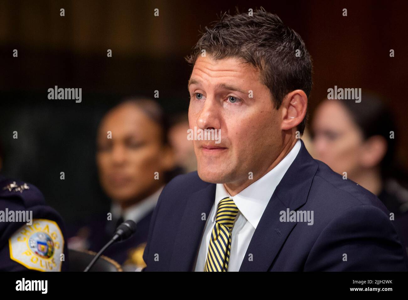 Washington, États-Unis d'Amérique. 26th juillet 2022. Zachary Allen Andersen, agent de sécurité publique, sécurité publique de Cedar Falls, comparaît devant un comité sénatorial de la magistrature pour examiner la sécurité des agents d'application de la loi, en se concentrant sur la protection des personnes qui protègent et servent, dans l'édifice Dirksen du Bureau du Sénat à Washington, DC, mardi, 26 juillet 2022. Crédit: Rod Lamkey/CNP/Sipa USA crédit: SIPA USA/Alay Live News Banque D'Images