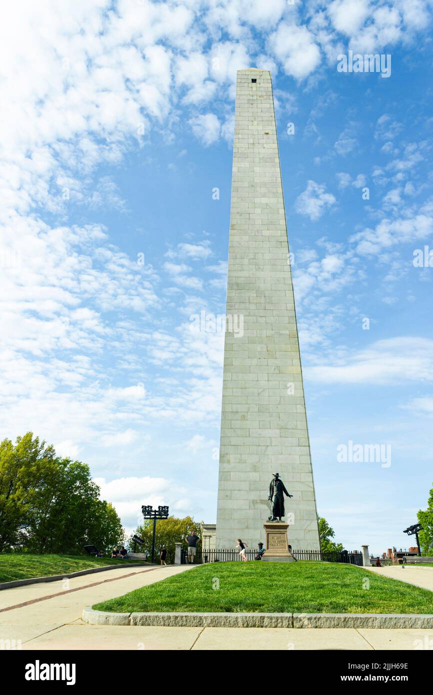 Boston, ma, Etats-Unis, 16 mai 2022: Le Bunker Hill Monument, Charlestown, plus de 67 mètres d'obélisque de granit avec 294 marches et vues pittoresques, nam Banque D'Images