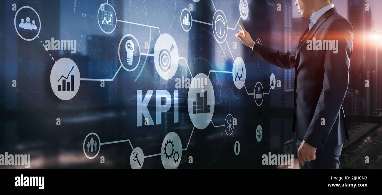KPI indicateur clé de performance Business Internet Technology concept sur fond de ville futuriste Banque D'Images