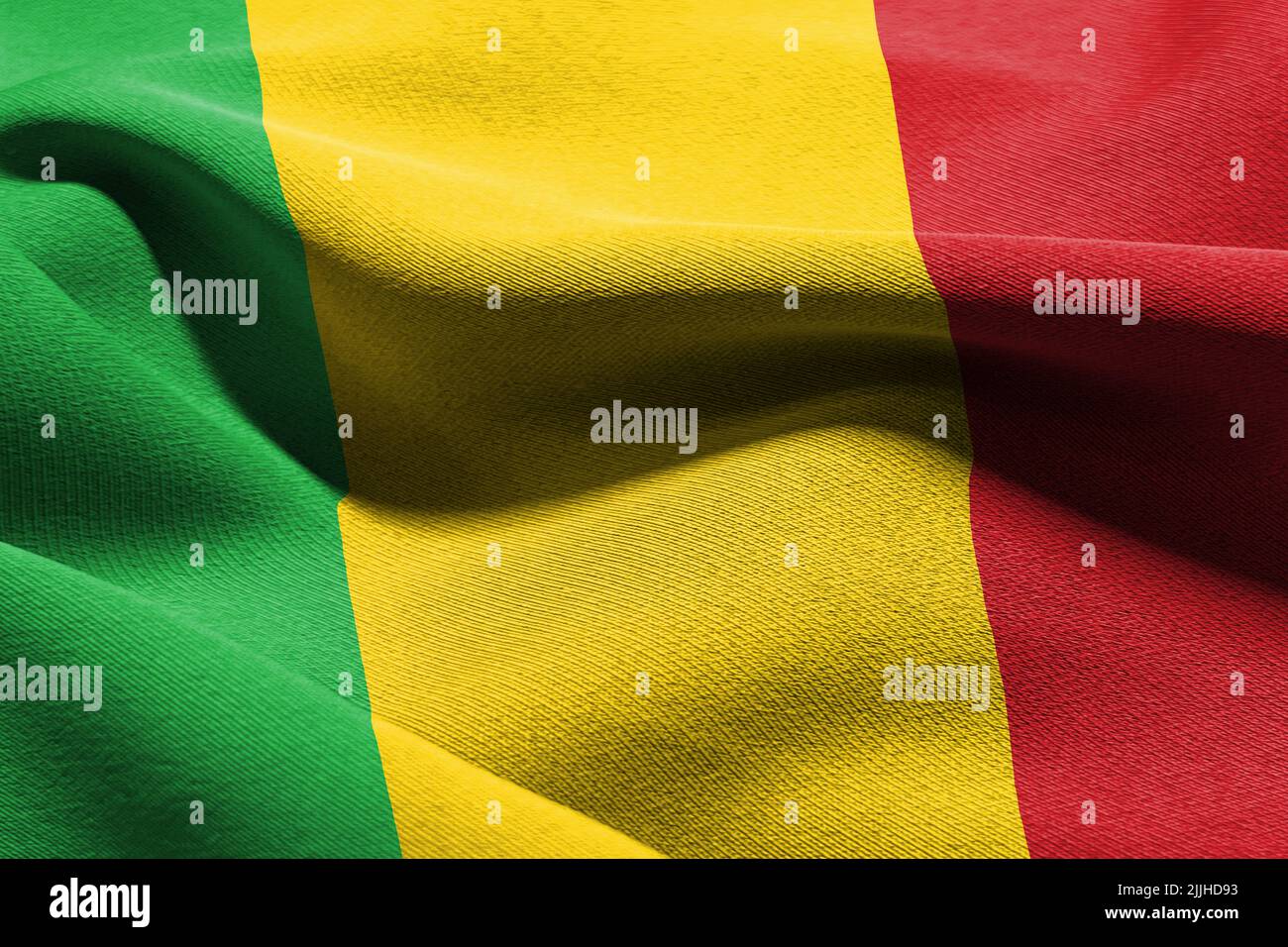 3D illustration drapeau de gros plan du Mali. Tissage sur le fond textile du drapeau du vent Banque D'Images