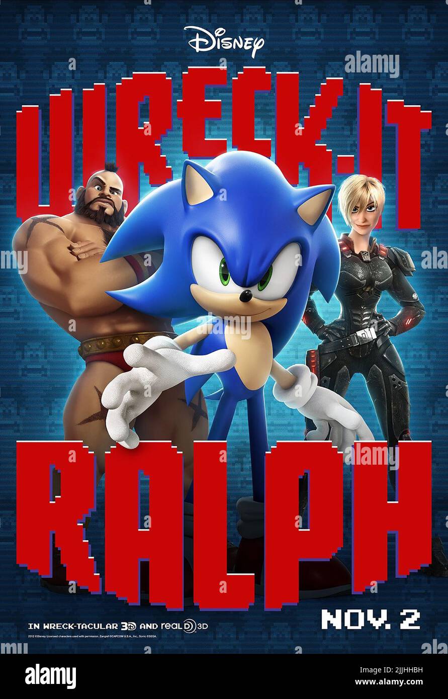 ZANGIEF, Sonic the Hedgehog, LE SERGENT CALHOUN, épave de l'affiche-IT RALPH, 2012 Banque D'Images