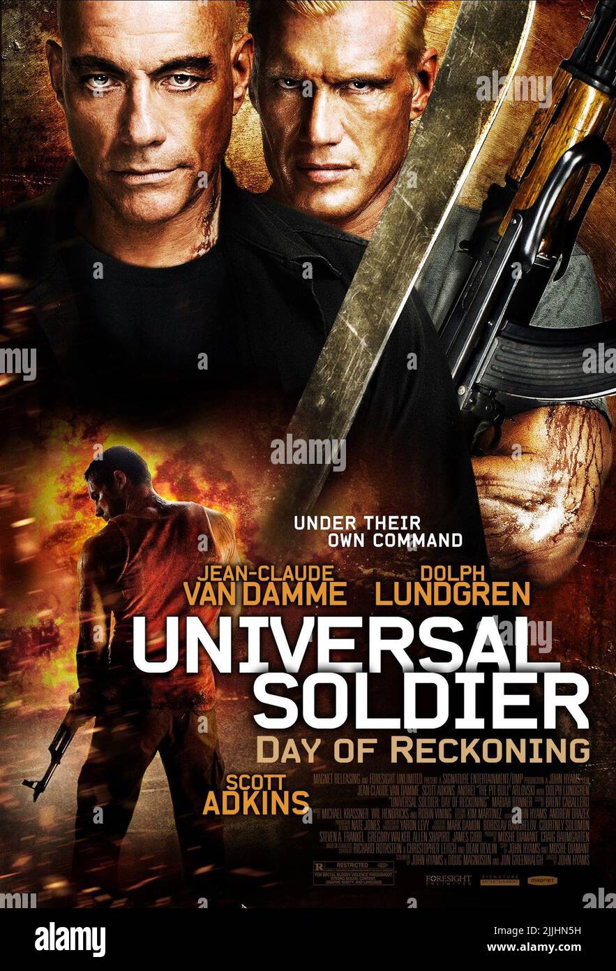 SCOTT ADKINS, JEAN-CLAUDE VAN DAMME, Dolph Lundgren POSTER, UNIVERSAL SOLDIER : Day of Reckoning, 2012 Banque D'Images