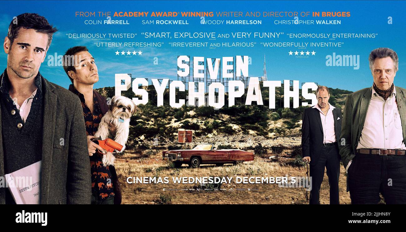 COLIN FARRELL, Woody Harrelson, SAM ROCKWELL, Christopher Walken POSTER, sept psychopathes, 2012 Banque D'Images