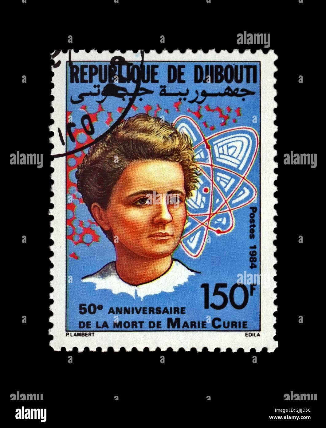 Marie Sklodowska-Curie (1867-1934), vers 1984. Scientifique bien connu, phisiciste, observateur de la radioactivité. Timbre postal vintage isolé sur le bleld Banque D'Images