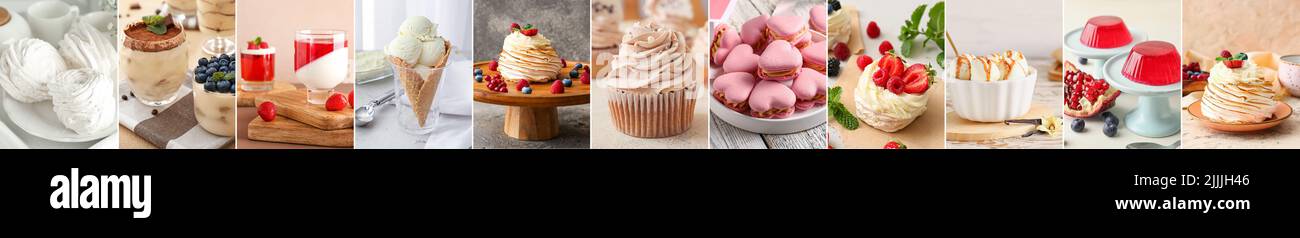 Ensemble de desserts savoureux sur table Banque D'Images