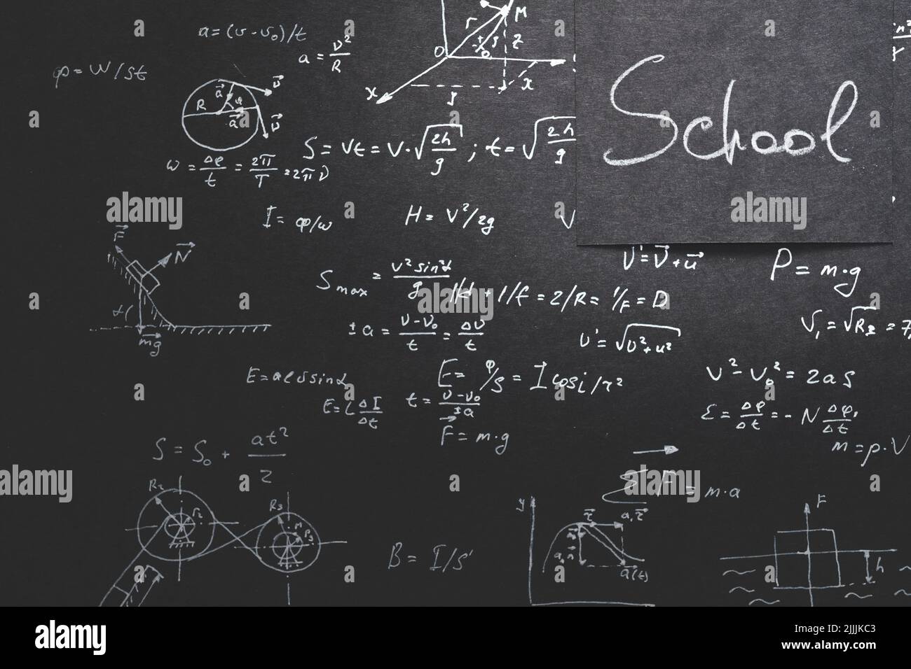 les examens scolaires testent la formule d'éducation physique Banque D'Images