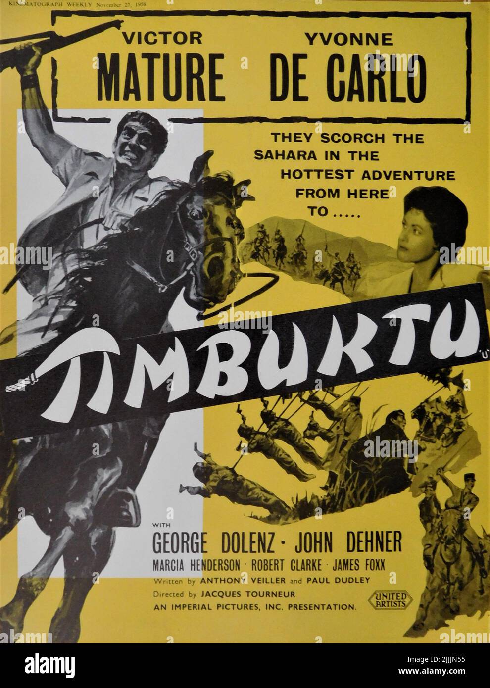 VICTOR MATURE et YVONNE DE CARLO à TOMBOUCTOU 1958 réalisateur JACQUES TOURNEUR écrivains Anthony Veiller et Paul Dudley producteur Edward Small Imperial Pictures / United Artists Banque D'Images