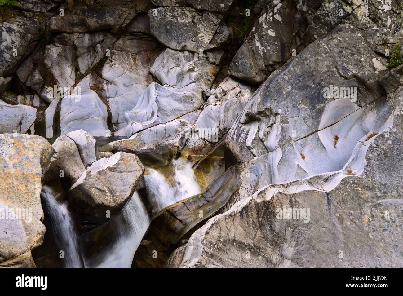 Paysage intime : détail de la rivière Garry qui coule autour de la roche de psammite dans le lit de la rivière Banque D'Images