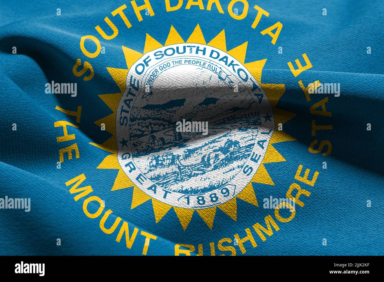 3D illustration drapeau du Dakota du Sud est un état des États-Unis. Tissage sur le fond textile du drapeau du vent Banque D'Images
