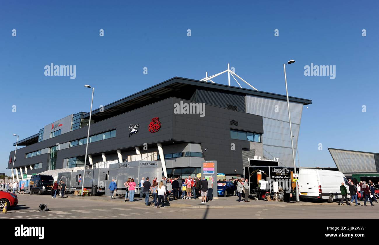 Photo du dossier datée du 18-04-2014 d'Une vue générale du stade AJ Bell. Le stade AJ Bell de Salford a été annoncé comme le lieu du match d'échauffement de la coupe du monde d'Angleterre contre les Fidji. Date de publication : mercredi 27 juillet 2022. Banque D'Images