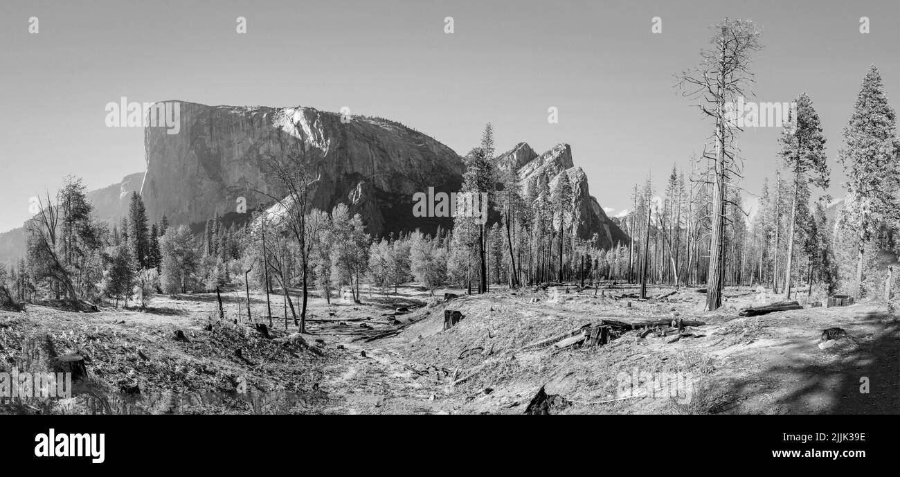 Vue panoramique sur la vallée de Yosemite avec El captan et demi-dôme, États-Unis Banque D'Images