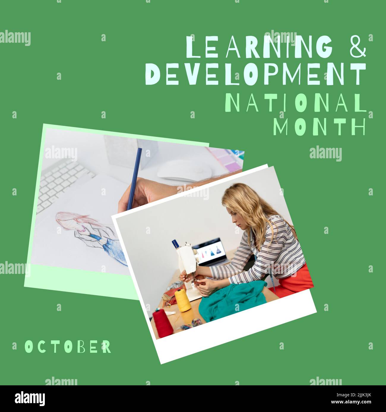 Image du mois national de l'apprentissage et du développement sur fond vert avec photos Banque D'Images