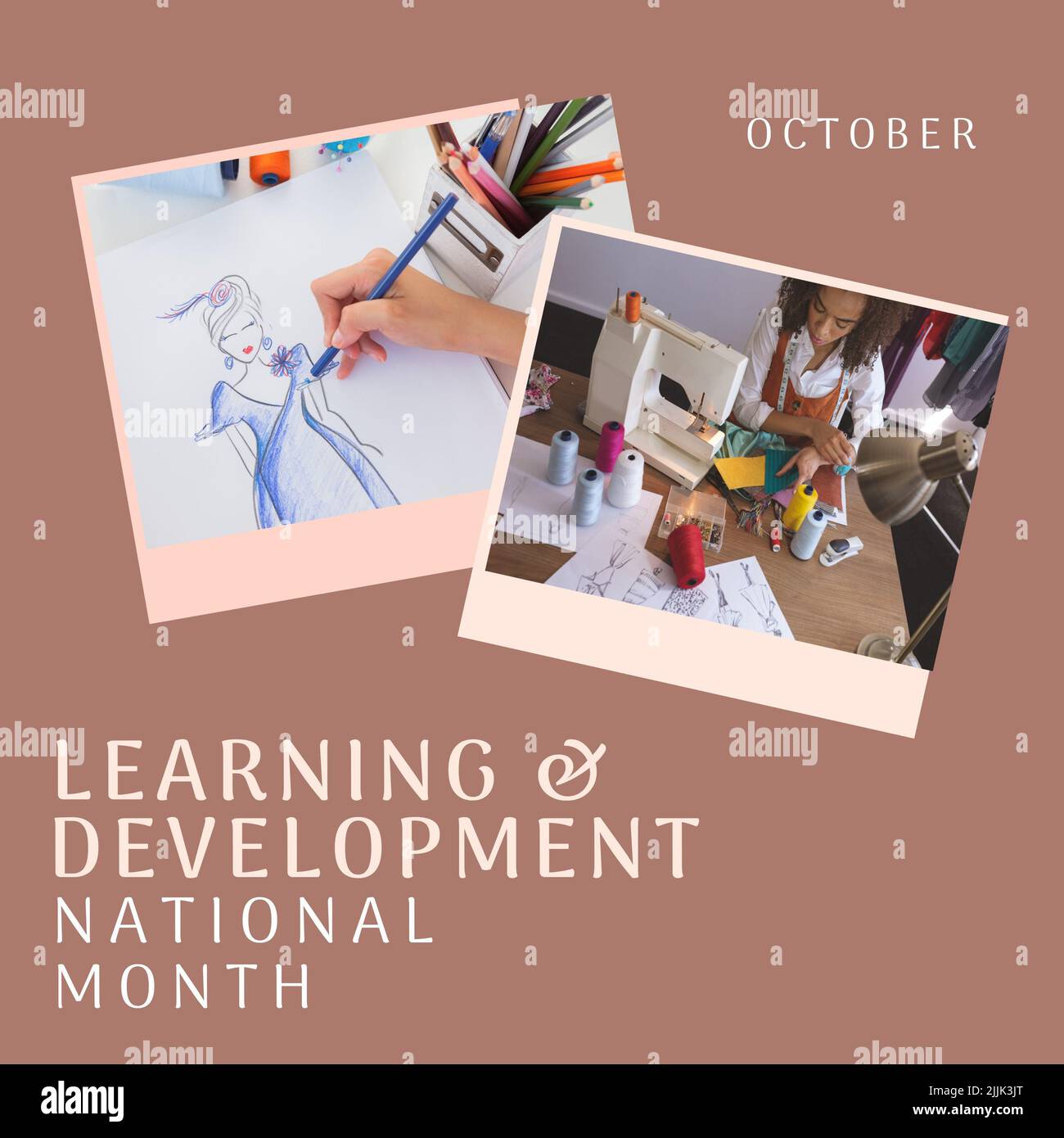 Image du mois national de l'apprentissage et du développement sur fond marron avec photos Banque D'Images
