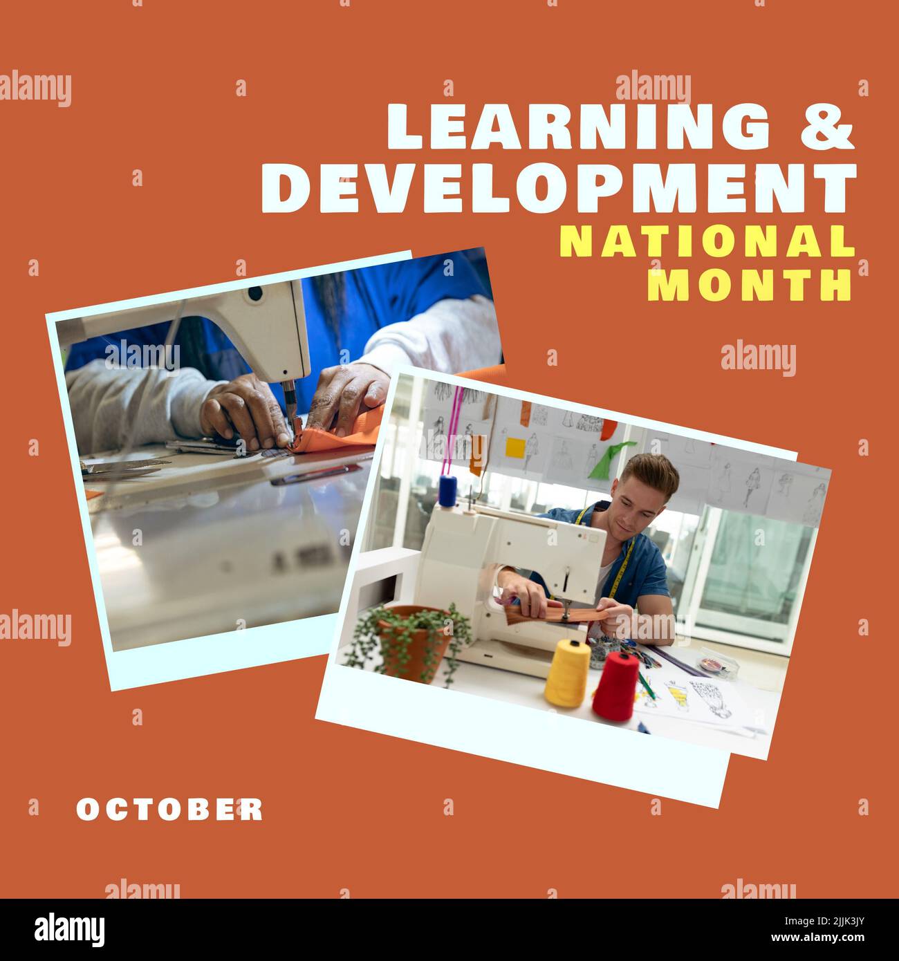 Image du mois national de l'apprentissage et du développement sur fond orange avec photos Banque D'Images