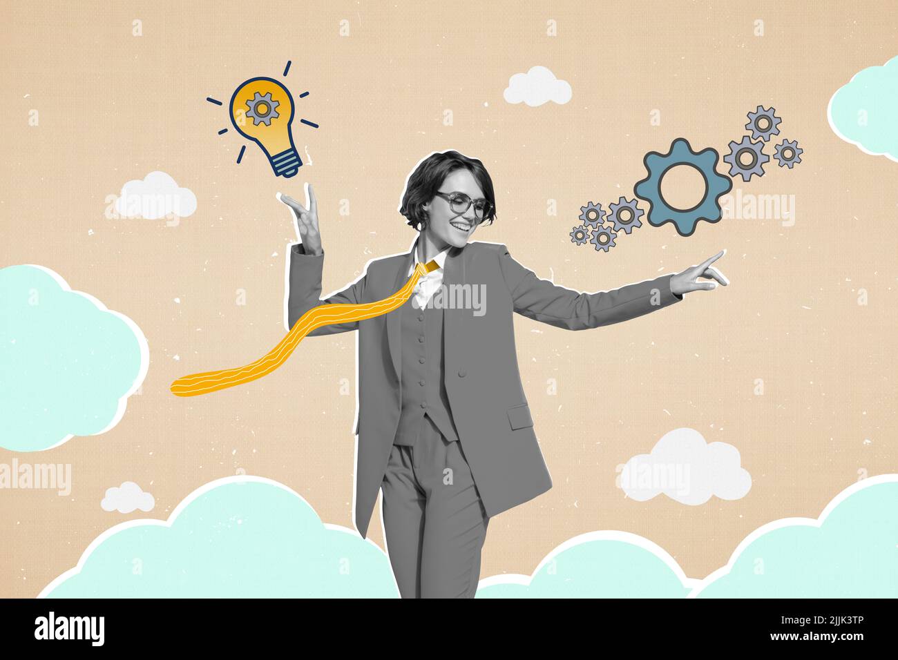 Magazine rétro collage de l'entrepreneur intelligent résolution de ...