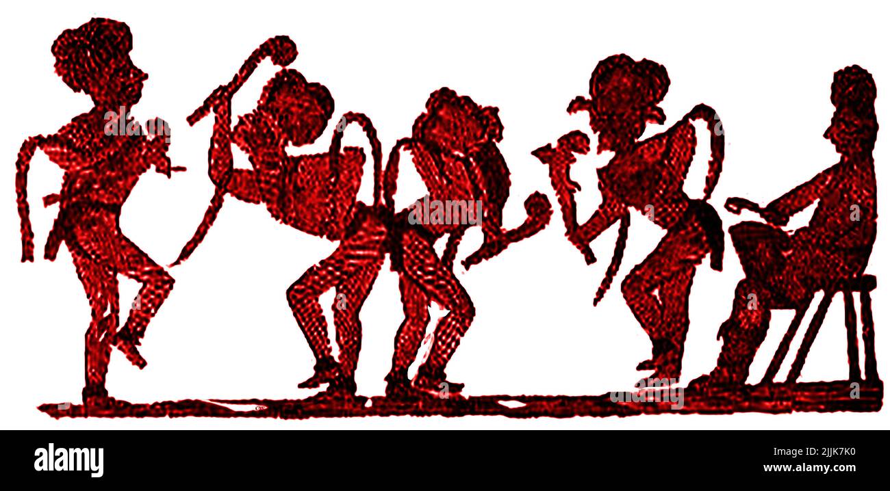 Tribus amérindiennes - oeuvre primitive montrant une danse de guerre. Banque D'Images